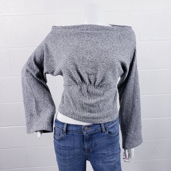 Free people Crazy On You Thermal Top Sweater Long Sleeve Boat Neck Grey Size S - Picture 2 of 10